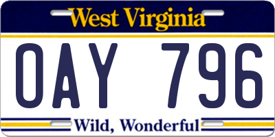WV license plate OAY796