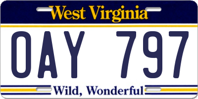 WV license plate OAY797