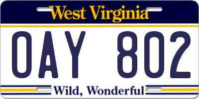 WV license plate OAY802