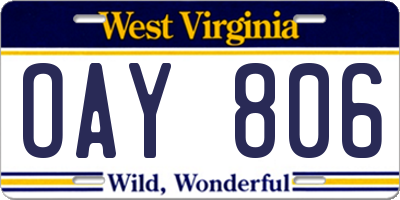 WV license plate OAY806