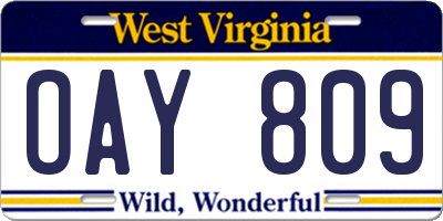 WV license plate OAY809