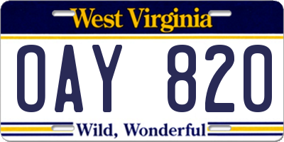 WV license plate OAY820