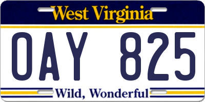 WV license plate OAY825