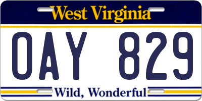 WV license plate OAY829