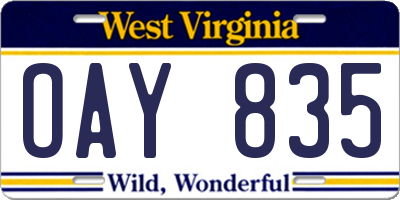 WV license plate OAY835