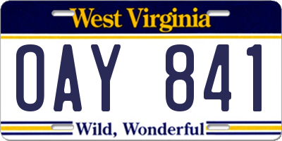 WV license plate OAY841