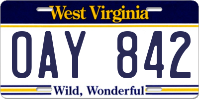 WV license plate OAY842