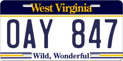 WV license plate OAY847
