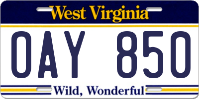 WV license plate OAY850