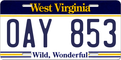 WV license plate OAY853
