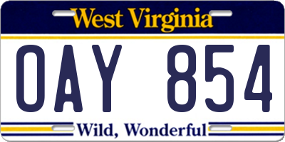 WV license plate OAY854