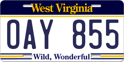 WV license plate OAY855