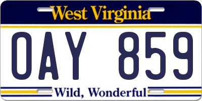 WV license plate OAY859
