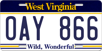 WV license plate OAY866