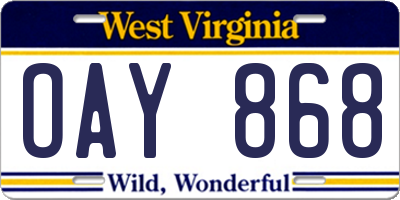 WV license plate OAY868