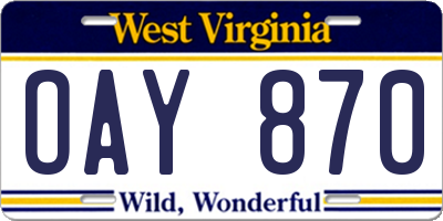 WV license plate OAY870