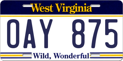 WV license plate OAY875