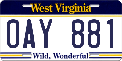 WV license plate OAY881