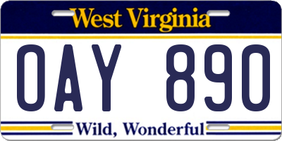 WV license plate OAY890