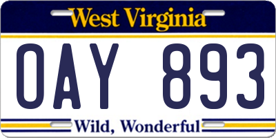 WV license plate OAY893