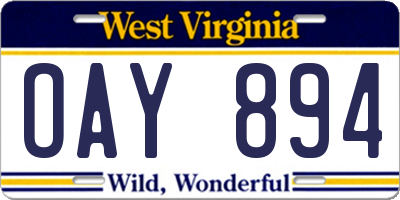 WV license plate OAY894