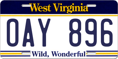 WV license plate OAY896