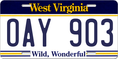WV license plate OAY903