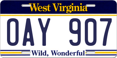 WV license plate OAY907