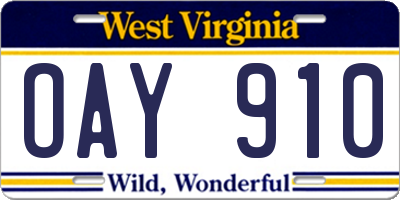 WV license plate OAY910