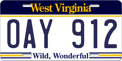 WV license plate OAY912