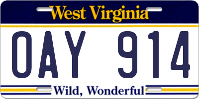 WV license plate OAY914