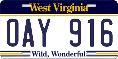 WV license plate OAY916