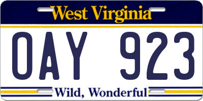 WV license plate OAY923