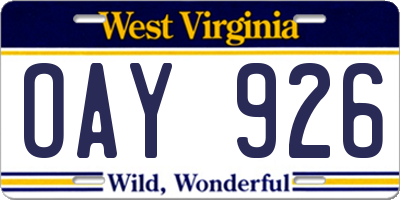 WV license plate OAY926