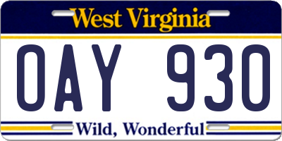 WV license plate OAY930