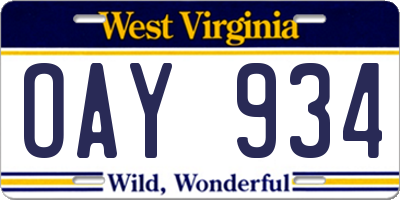 WV license plate OAY934