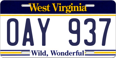 WV license plate OAY937