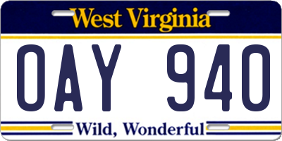 WV license plate OAY940