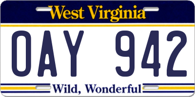 WV license plate OAY942