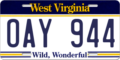 WV license plate OAY944