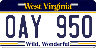 WV license plate OAY950
