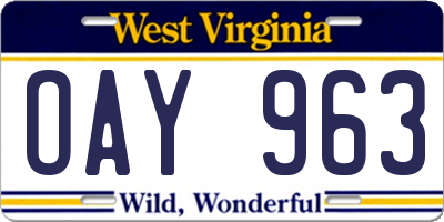 WV license plate OAY963