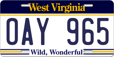 WV license plate OAY965