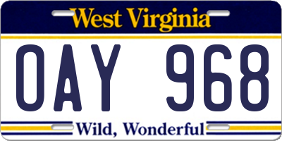 WV license plate OAY968