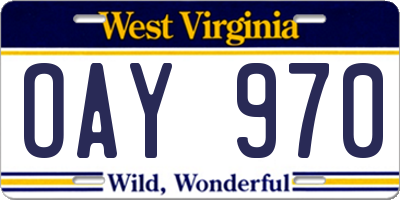 WV license plate OAY970