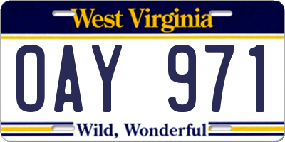 WV license plate OAY971