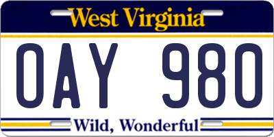 WV license plate OAY980
