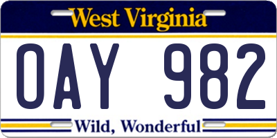 WV license plate OAY982