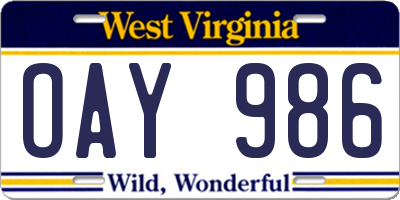 WV license plate OAY986