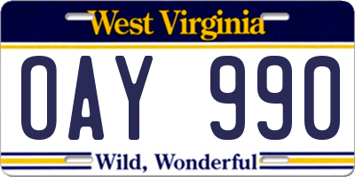 WV license plate OAY990